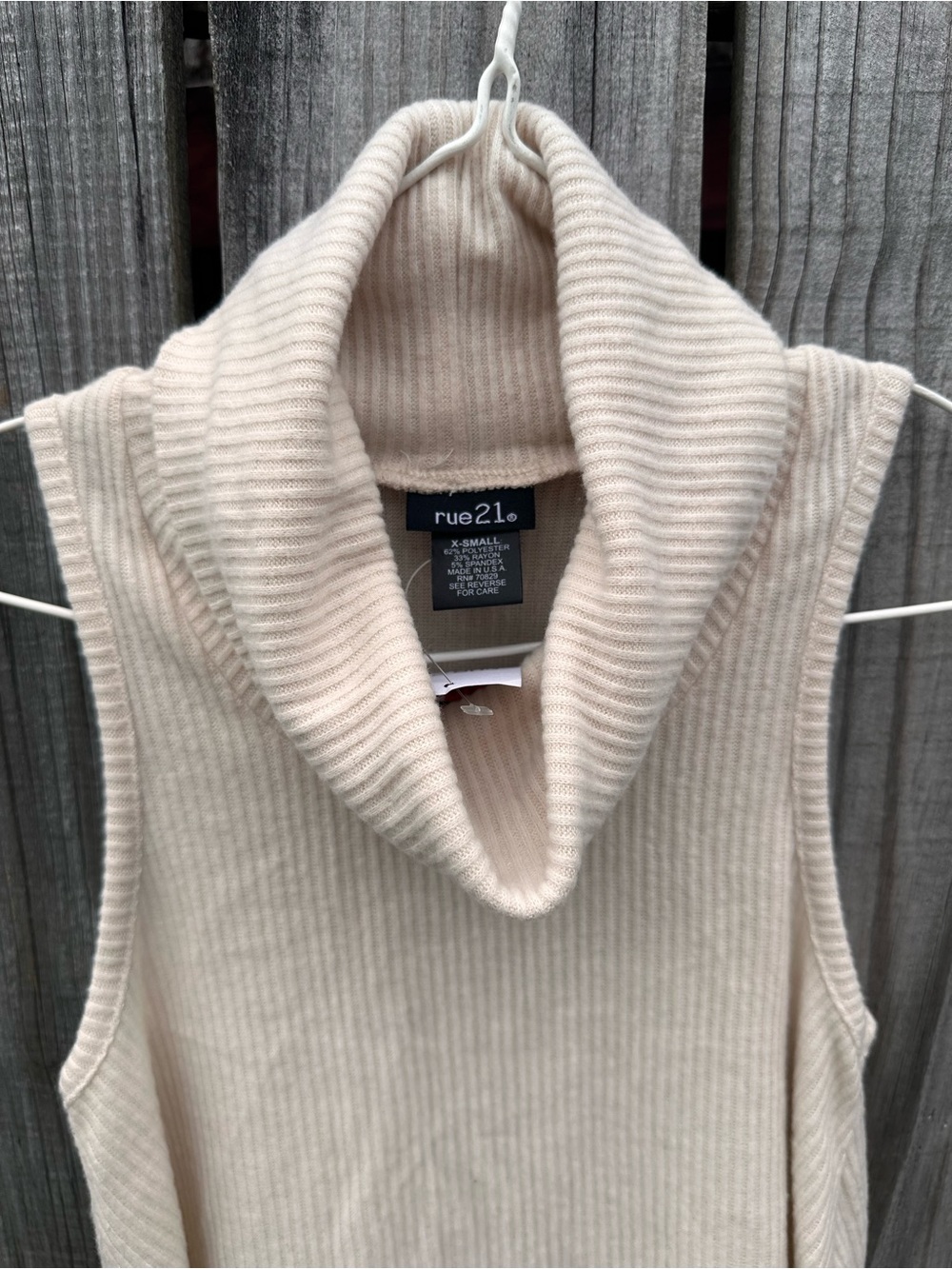 Rue21 Cream Ribbed Sleeveless Cowl Neck Sweater